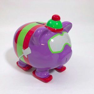 EUC Purple Green Red Piggy Coin Bank 7.75x7x6 inches